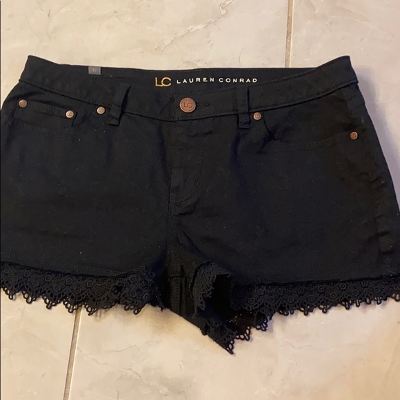 LC Lauren Conrad Pants - Lauren Conrad Black Jean Shorts with Lace Trim, 12